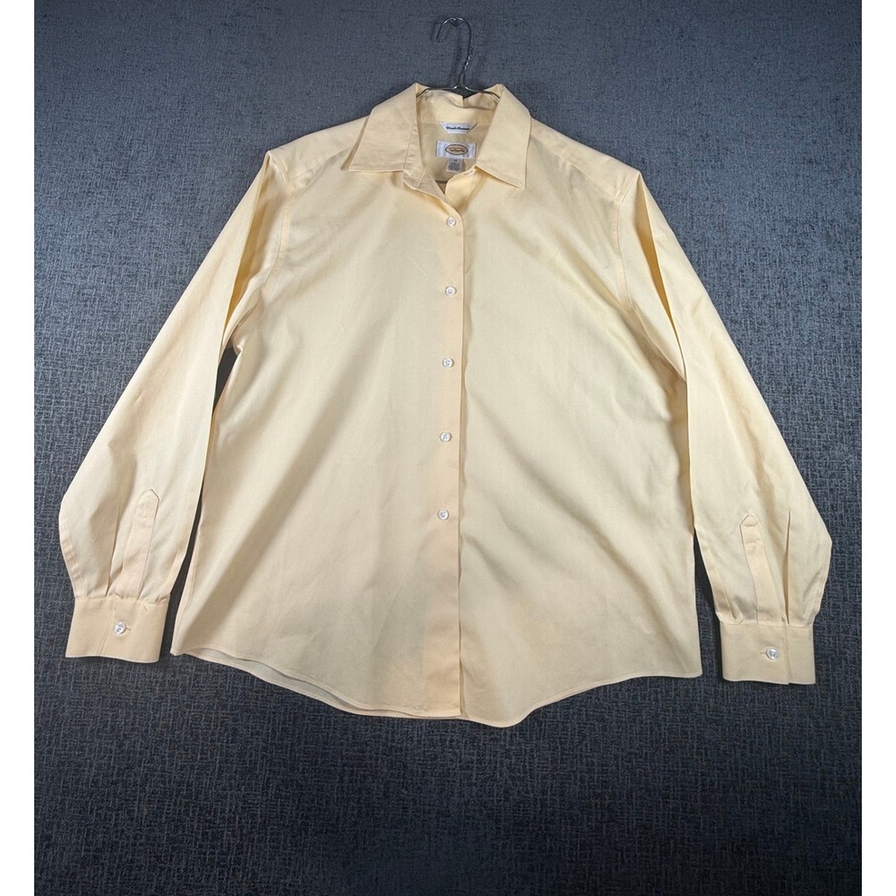 Talbots Yellow Wrinkle Resistant Button Down Shirt Womens 14 Long Sleeve Career